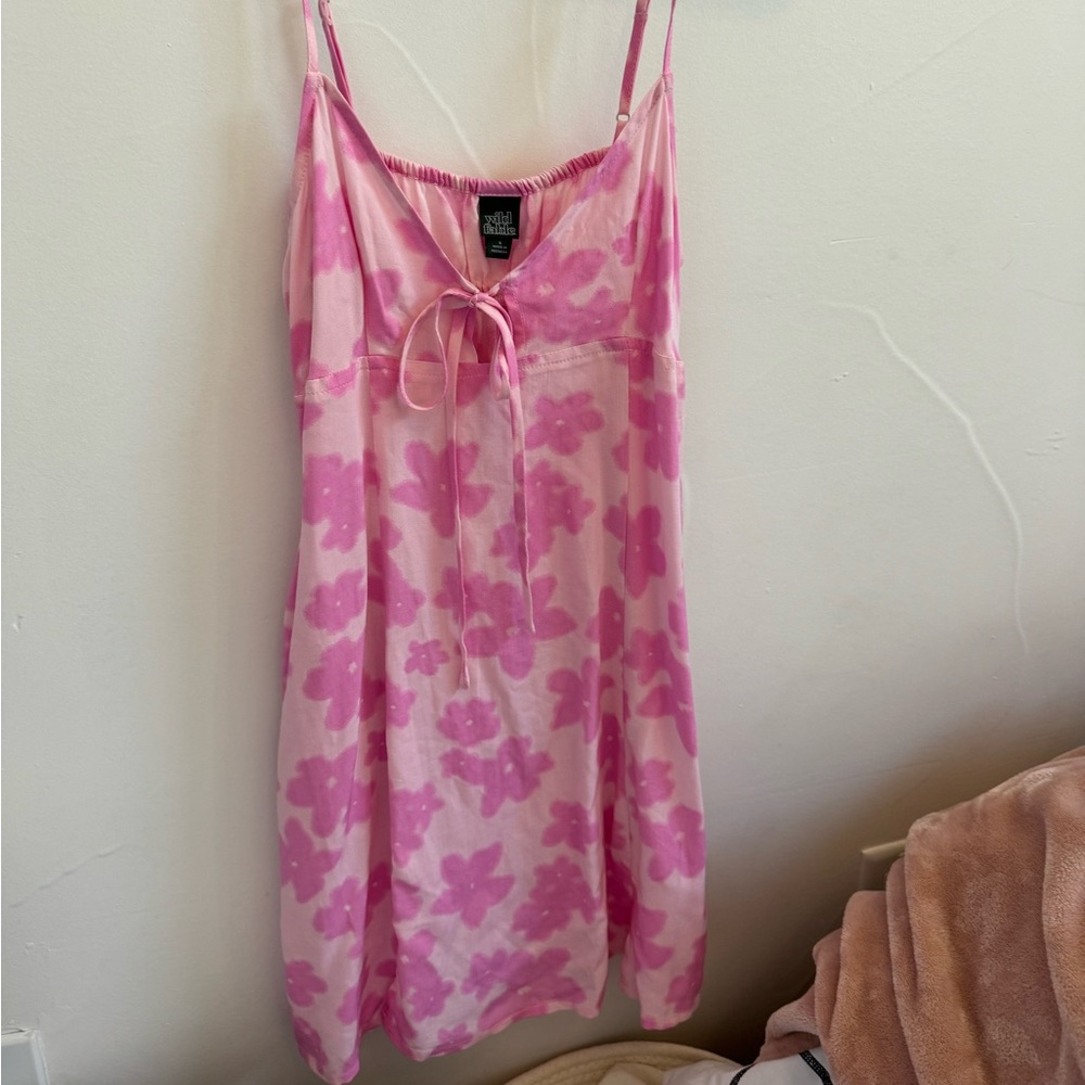 pink floral short dress with bow
